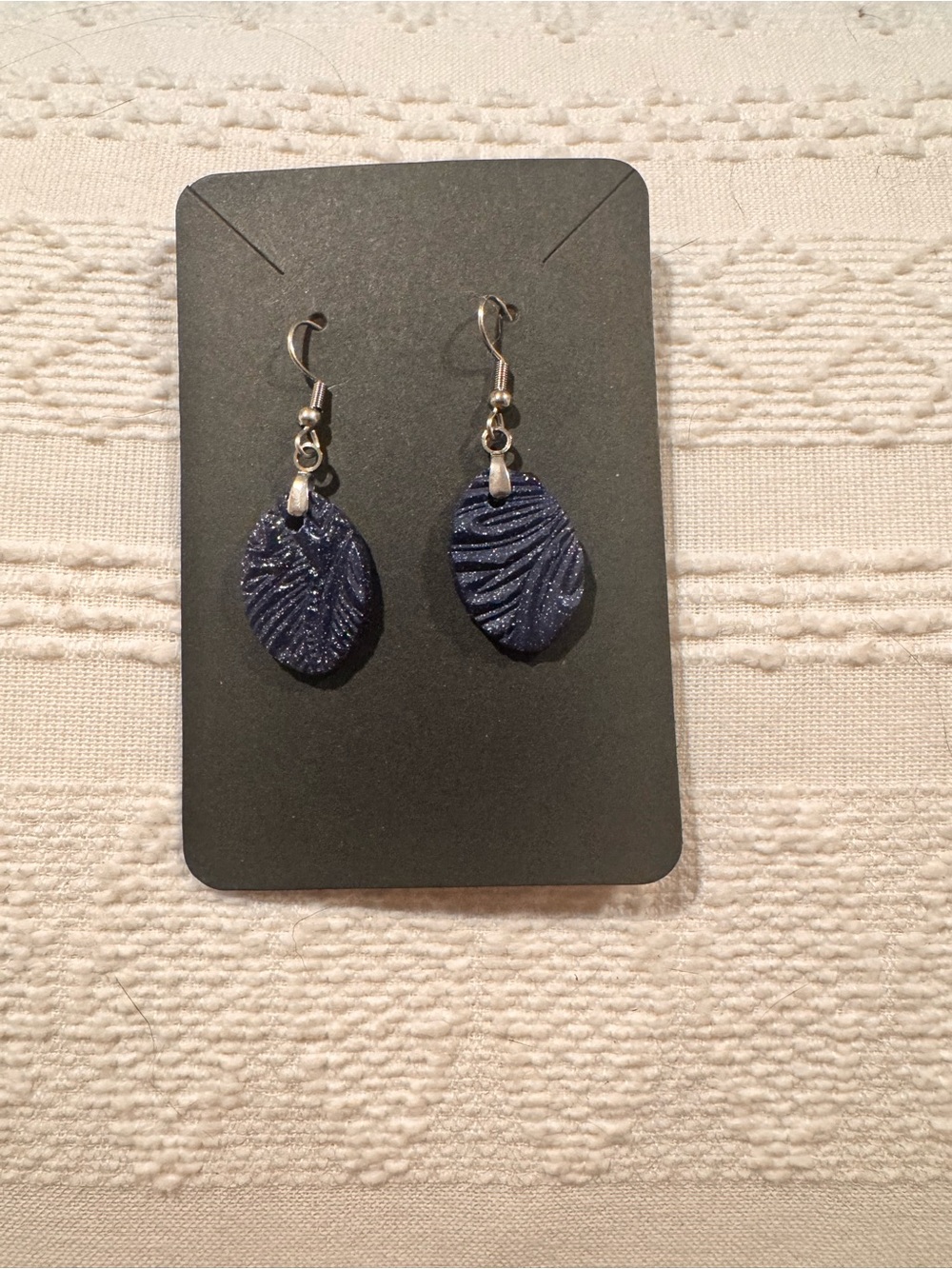 Handmade Navy Blue Sparkle Dangle Earrings